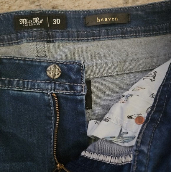 Miss Me Womens Dark Wash Heaven Mid Rise Skinny Jean With Rhinestones 30 - Picture 8 of 13